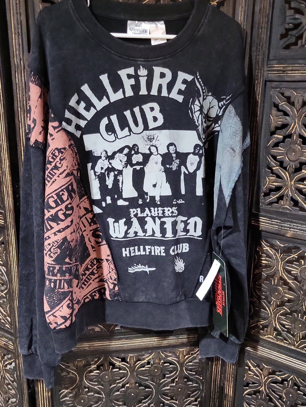 Netflix Hellfire Club Black Graphic Sweatshirt with Pink Accent